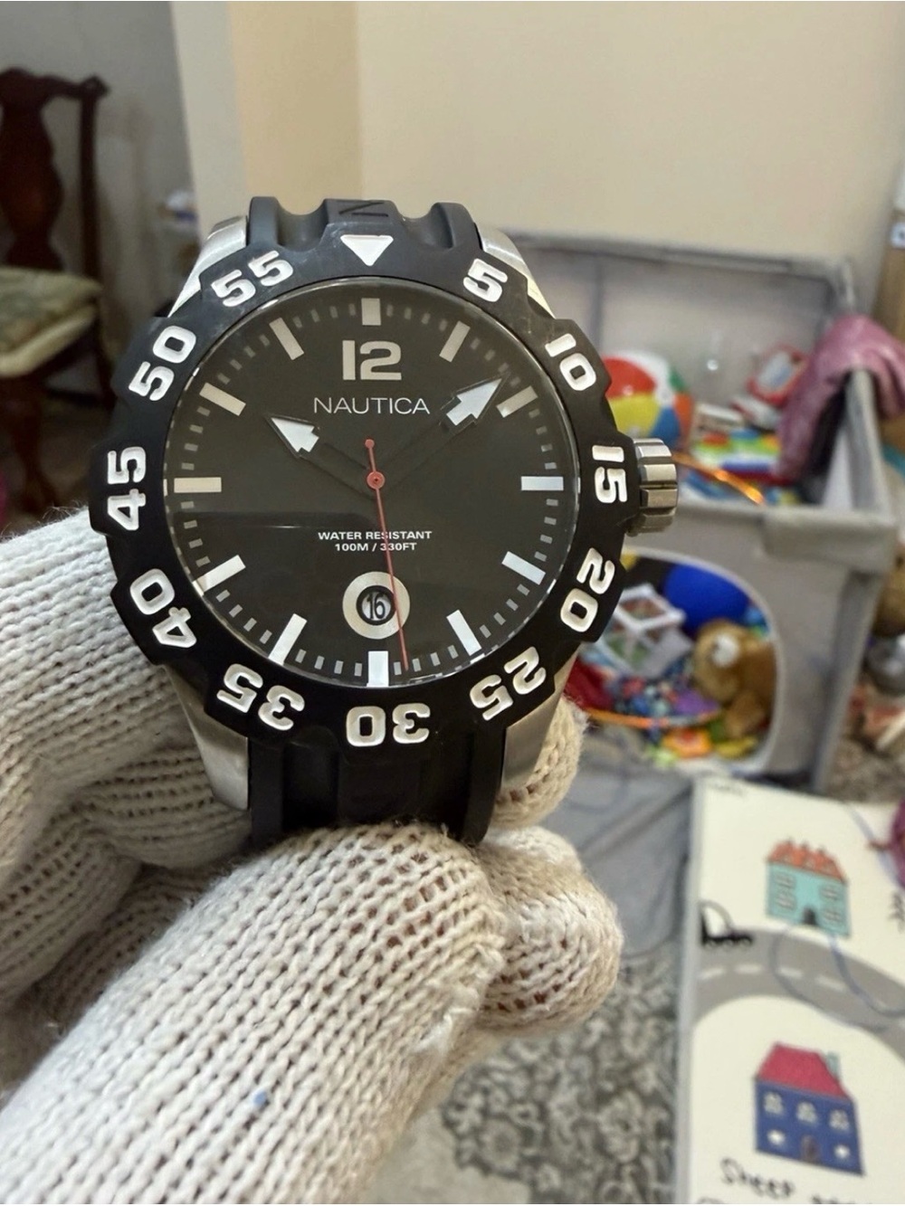 Nautica BFD 100 Mens Dive Watch Black Dial Resin Sport Strap 46mm A15019G